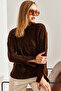 Women's Brown Half Turtleneck Hair Knit Patterned Knitwear Sweater 20234525 - 6