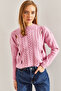 Women's Pink Hair Braided Patterned Knitwear Sweater 20234258 - 6