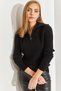 Women's Black Turtleneck Zippered Knitwear Sweater 20234259 - 4