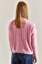 Women's Pink Hair Braided Patterned Knitwear Sweater 20234258 - 4