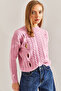 Women's Pink Hair Braided Patterned Knitwear Sweater 20234258 - 3