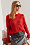 Women's Red Patterned Knitwear Sweater 20234261 - 5