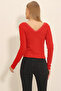 Women's Red Back Front V-Neck Lace Detailed Blouse ALC-X11246 - 5