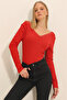 Women's Red Back Front V-Neck Lace Detailed Blouse ALC-X11246 - 4