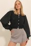 Black Crew Neck Openwork Sleeves Scalloped Crop Knitwear Cardigan Alc-X10077 - 3