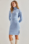 Women's Baby Blue Turtleneck Sweater with Elastic Waist Skirt Bottom and Top Knitwear Set 20234235 - 2