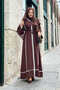 Line Patterned Front Zippered Waist Belted Ferace 7885 Brown