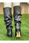 VERN Black BELOW KNEE GUARDED COWBOOT BOOTS ALMOND HEELS SHORT HEEL - 4