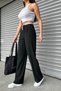 Women's Black Waist Satin Palazzo Pants - 7