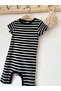 Black Gray Striped Ribbed Organic Modal Romper 100% Cotton - 2