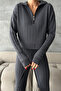 Anthracite Zippered Sweater Pants Knitwear Set