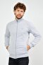 Men's Gray Regular Fit Zippered Embroidery Detailed Pocket Cardigan