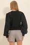 Black Crew Neck Openwork Sleeves Scalloped Crop Knitwear Cardigan Alc-X10077 - 4