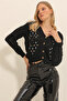 Black Diamond Patterned Floral Embroidered Knitwear Cardigan Alc-X8993 - 4