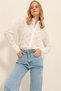 Women's Ecru Wide Cuffed Scallop Embroidered Shirt ALC-X11326 - 5