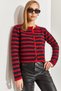 Women's Red Navy Blue Buttoned Striped Knitwear Cardigan Stk0010 - 6