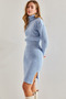 Women's Baby Blue Turtleneck Sweater with Elastic Waist Skirt Bottom and Top Knitwear Set 20234235