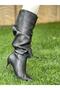 VERN Black BELOW KNEE GUARDED COWBOOT BOOTS ALMOND HEELS SHORT HEEL - 3