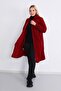 Plus Size Fleece Long Cardigan Claret Red - 2
