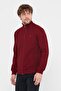 Men's Claret Red Regular Fit Zippered Embroidery Detailed Cardigan with Pockets - 2