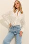 Women's Ecru Wide Cuffed Scallop Embroidered Shirt ALC-X11326 - 4