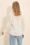 Women's Ecru Wide Cuffed Scallop Embroidered Shirt ALC-X11326 - 6