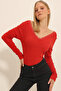 Women's Red Back Front V-Neck Lace Detailed Blouse ALC-X11246 - 3