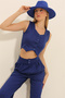 Women's Cobalt Blue Heart Collar Buttoned Crop Vest ALC-X11053 - 3