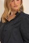 Women's Black Collar Collar Shoulders Gipelled Balloon Sleeve Button Detailed Satin Blouse ALC-X11337 - 2