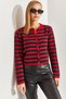 Women's Red Navy Blue Buttoned Striped Knitwear Cardigan Stk0010 - 3