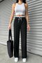 Women's Black Waist Satin Palazzo Pants - 5