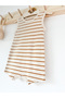 Beige Tile Striped Strap Romper Organic Modal Jumpsuit 50% Modal 50% Cotton - 2