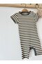 Gray Cream Striped Ribbed Organic Modal Romper 100% Cotton - 2