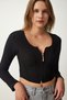 Women's Black Zippered Ribbed Crop Blouse SF00006