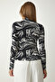 Women's Black Cut Out Detailed Patterned Knitted Blouse RX00037 - 5