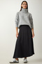 Women's Black Asymmetrical Formed Satin Surface Skirt UB00218 - 3