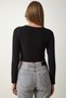 Women's Black Zippered Ribbed Crop Blouse SF00006 - 6
