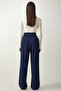 Women's Navy Blue Pleated Palazzo Trousers DW00004 - 6