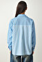 Women's Sky Blue Striped Oversize Cotton Woven Shirt SF00009 - 5