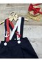Handmade Sailor Concept Baby Boy Navy Blue White Red Salopet - 4