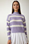 Women's Lilac High Collar Striped Knitwear Sweater ZA00073 - 3