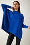 Women's Blue Stand-Up Collar Slit Knitwear Poncho Sweater ZA00074 - 3