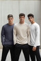 Antrasit-Bej-Beyaz Slim/Dar Kesim 3'lü Paket %100 Uzun Kol T-Shirt TMNAW21TS0197