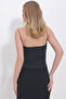 Women's Black Thread Strap Collar Glitter Crop Blouse ALC-X11392 - 5