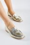 Desire Women's Gold Genuine Leather Loafer Shoes - 3