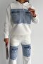 Denim Jeans Paneled Pocket Detailed Hooded Top and Bottom Set - 2
