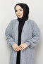 Women's Cherry Patterned Full Length Knitwear Cardigan Gray - 4