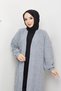 Women's Cherry Patterned Full Length Knitwear Cardigan Gray - 3