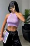Lilac Knitwear Crop Blouse - Neck Tie, Women's, 7012 - 2