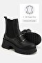 WOMEN'S BLACK GENUINE LEATHER THICK HEEL CHELSEA BOOTS & BOOTIES - 3